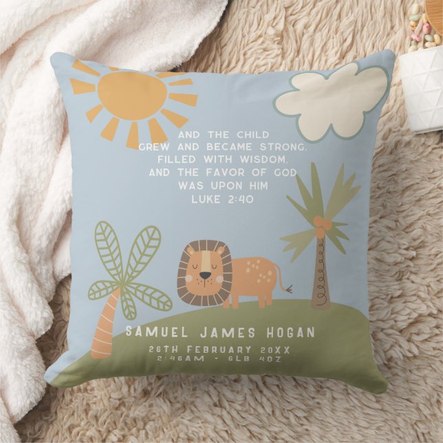 Religious  Lion Baby Birth Stats Cushion (Blanket)