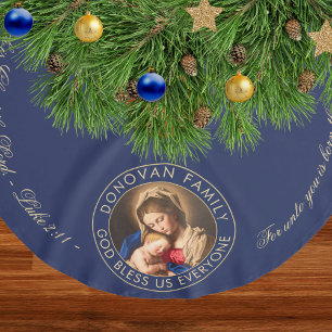 Religious Madonna and Child Bible Verse Christmas Brushed Polyester Tree Skirt