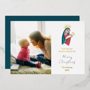 Religious Maria & baby Jesus Christmas Foil Holida Holiday Card