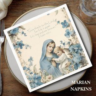 Religious Mary and Jesus Floral Scripture  Napkin