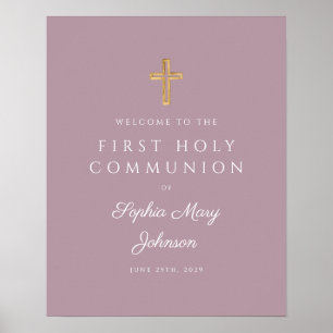 Religious Mauve Girl First Communion Welcome Poster