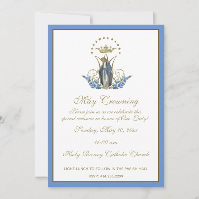 Religious May Crowning Mary Mothers Day Floral Inv Invitation (Front)