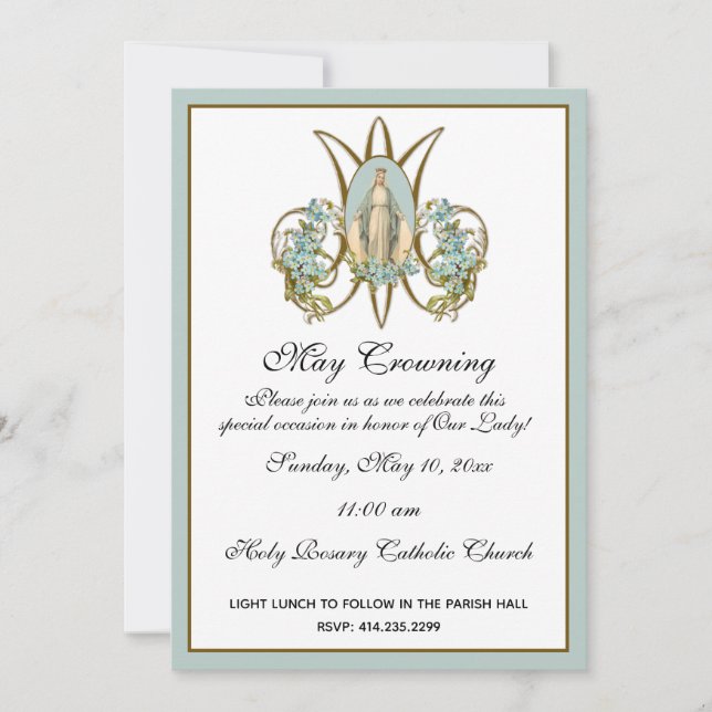 Religious May Crowning Mary Mothers Day Floral Invitation (Front)