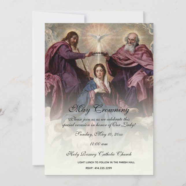Religious May Crowning Mary Mothers Day  Invitation (Front)