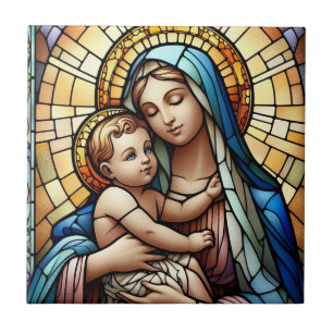 Religious mother and child ceramic tile