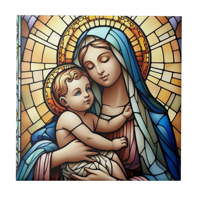 Religious mother and child ceramic tile (Front)