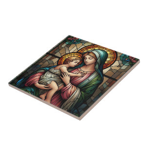 Religious mother and child ceramic tile