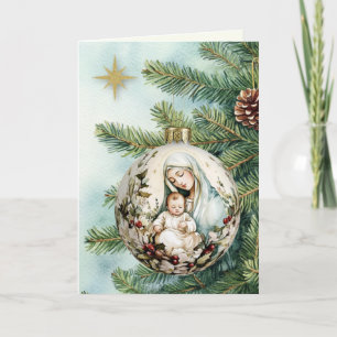 Religious Mother Mary Jesus Watercolor Christmas Holiday Card