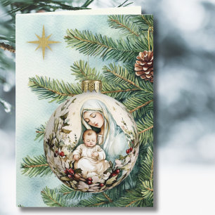 Religious Mother Mary Jesus Watercolor Christmas  Holiday Card