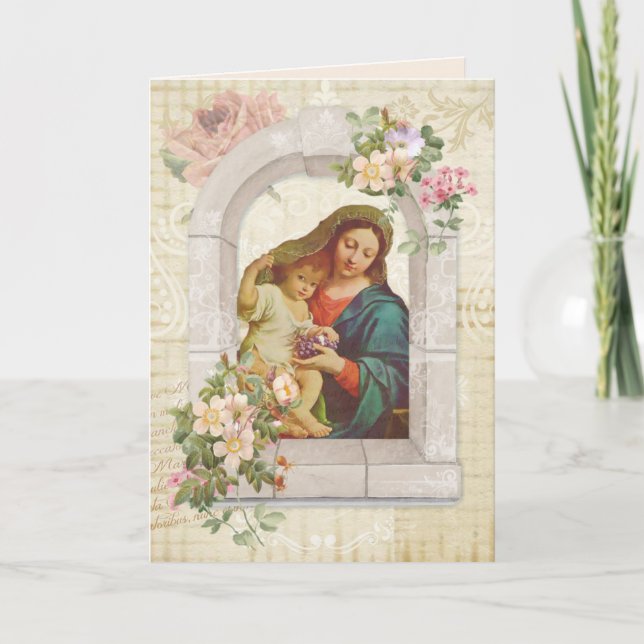 Religious Mothers Day Virgin Mary Jesus Grapes Card (Front)