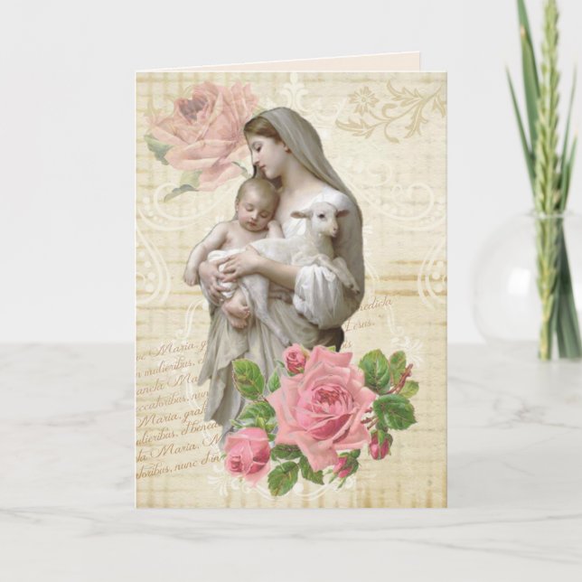 Religious Mothers Day Virgin Mary Lamb Jesus Card (Front)