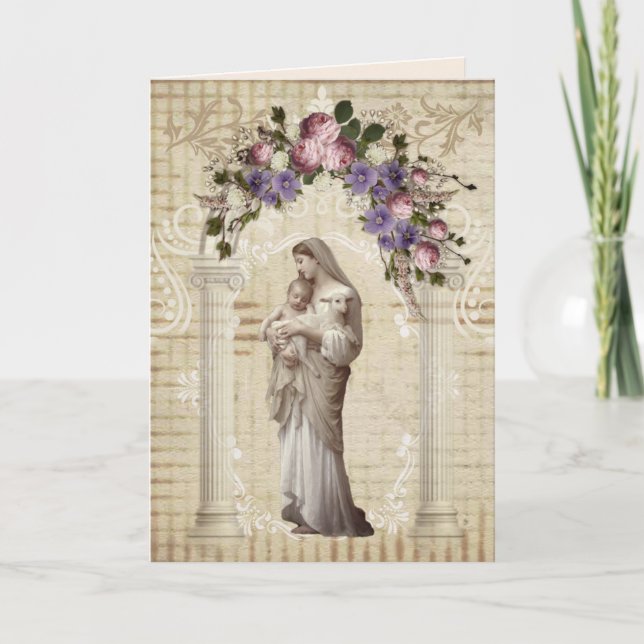 Religious Mothers Day Virgin Mary Lamb Jesus Card (Front)