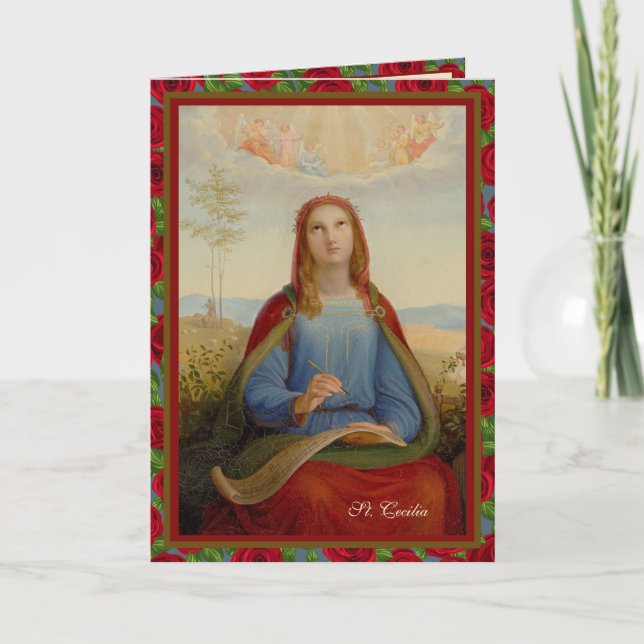 Religious Musical St. Cecilia Catholic Prayer Card (Front)