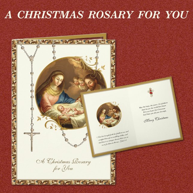 Religious Nativity Rosary Vintage Jesus Christmas Holiday Card (A CHRISTMAS ROSARY NATIVITY RELIGIOUS CARD)