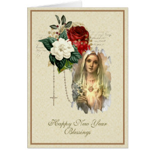 Religious New Year Virgin Mary Rosary Floral