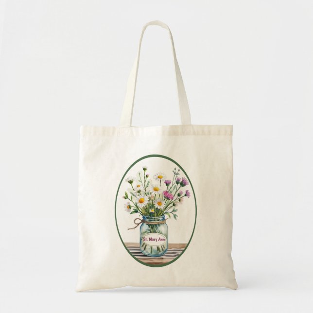 Religious Nun Customise Wildflowers in Mason Jar Tote Bag (Front)