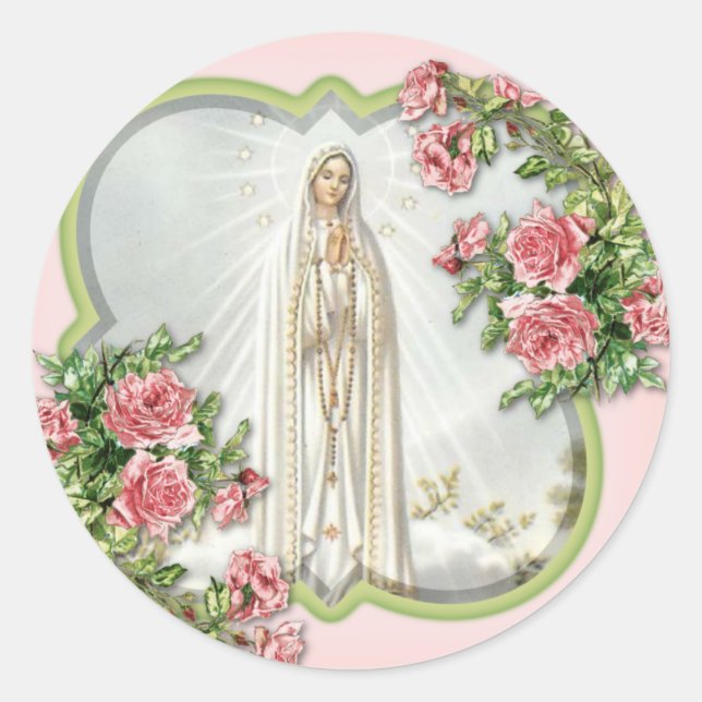 Religious Our Lady of Fatima Virgin Mary  Card Classic Round Sticker (Front)