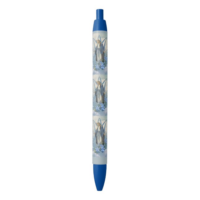 Religious Our Lady of Grace Floral Marian Black Ink Pen (Front Vertical)