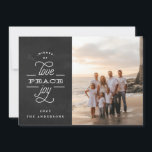 Religious Peace Love Joy Chalk Christmas Photo Holiday Card<br><div class="desc">LOVE PEACE JOY to you Holiday Photo Card. Chalkboard and white. Beautiful typography,  christmas theme. Religious Christmas.</div>