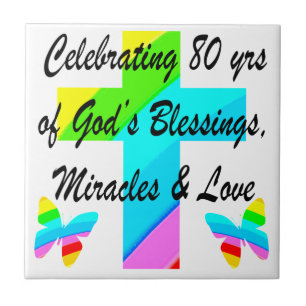 RELIGIOUS PERSONALIZED 80TH BIRTHDAY DESIGN CERAMIC TILE