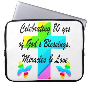 RELIGIOUS PERSONALIZED 80TH BIRTHDAY DESIGN LAPTOP SLEEVE