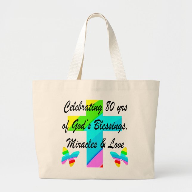 RELIGIOUS PERSONALIZED 80TH BIRTHDAY DESIGN LARGE TOTE BAG (Front)
