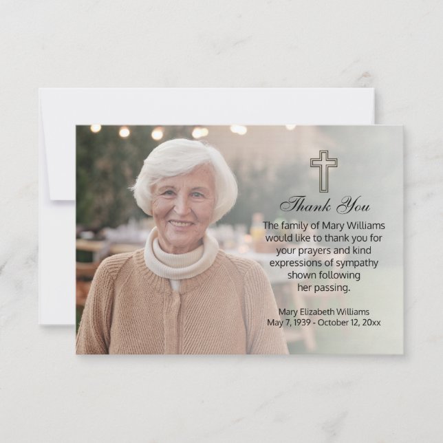 Religious Photo Memorial Funeral Thank You Card (Front)
