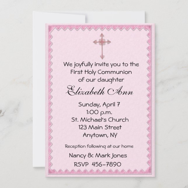 Religious Pink Cross Invitation (Front)