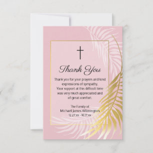 Religious Pink Palm Funeral Thank You Note Card