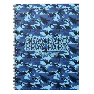 Religious Play Hard Pray Hard Blue Camo Notebook