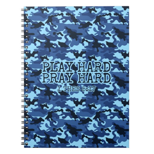 Religious Play Hard Pray Hard Blue Camo Notebook (Front)