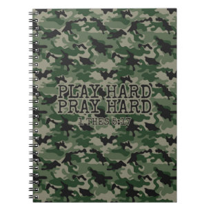 Religious Play Hard Pray Hard Green Camo Notebook