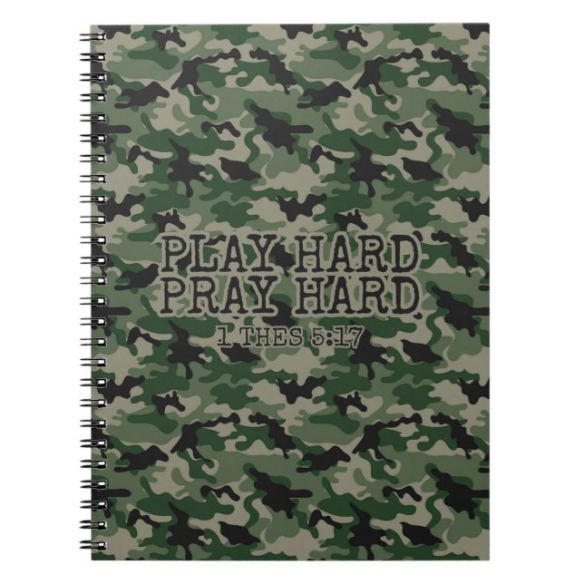 Religious Play Hard Pray Hard Green Camo Notebook (Front)