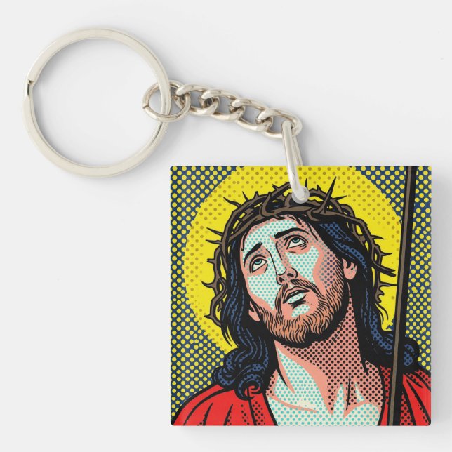 Religious Pop Art Crown of Thorns Halftone Comic P Key Ring (Front)