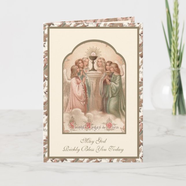 Religious Prayer Angels Adoring Eucharist  Card (Front)