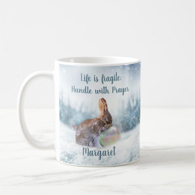 Religious Praying Bunny Rabbit Inspirational Mug (Left)