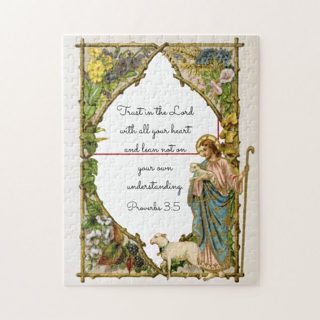 Religious Proverbs 3:5 Scripture Jesus Shepherd Jigsaw Puzzle (Vertical)