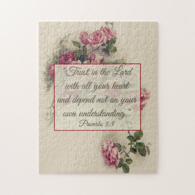 Religious Proverbs 3:5 Scripture w/pink roses Jigsaw Puzzle (Vertical)