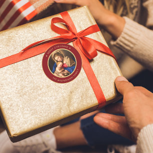 Religious Red & Gold Madonna & Child Christmas Classic Round Sticker