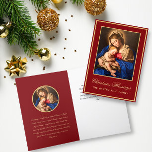 Religious Red Gold Madonna & Child Christmas Holiday Card