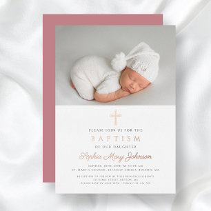 Religious Rose Gold Cross Girl Photo Baptism