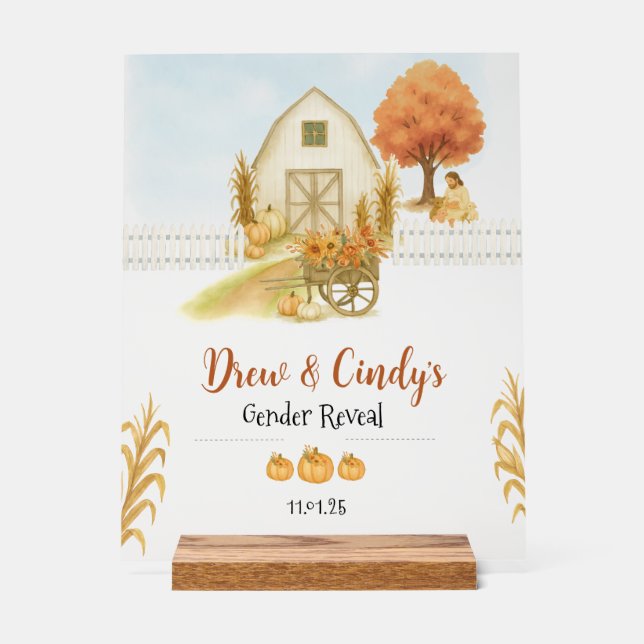 Religious Rustic Fall Gender Reveal Acrylic Sign (Front)