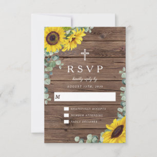 Religious Rustic Floral Sunflower Barn Wedding RSVP Card