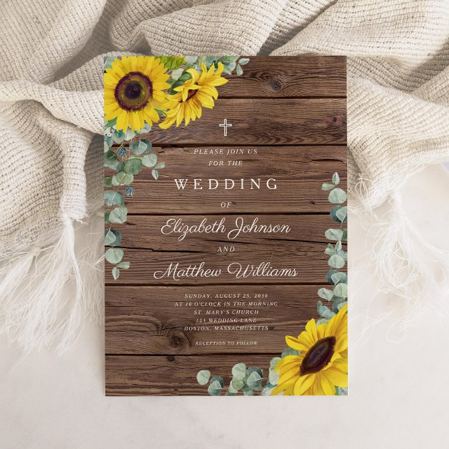 Religious Rustic Sunflower Floral Barn Wedding Invitation (Religious Rustic Sunflower Floral Barn Wedding Invitation)