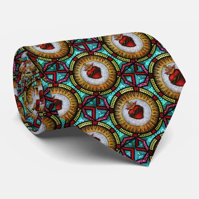 Religious Sacred Heart Jesus Stained Glass Tie (Rolled)