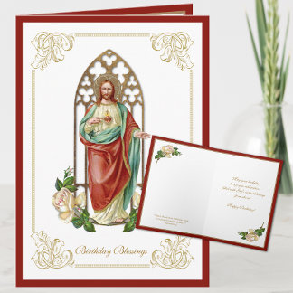 Religious Sacred Heart of Jesus Floral Scripture Card