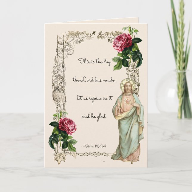 Religious Sacred Heart of Jesus Floral Vintage Card (Front)