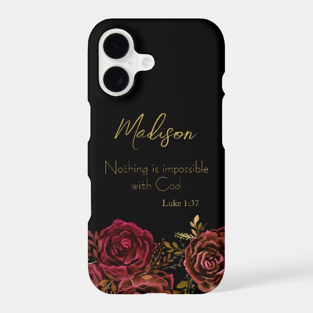 Religious Scripture Red Gold Rose Floral Black (Back)