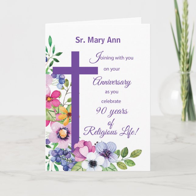 Religious Sister Jubilee Purple Cross Card (Front)