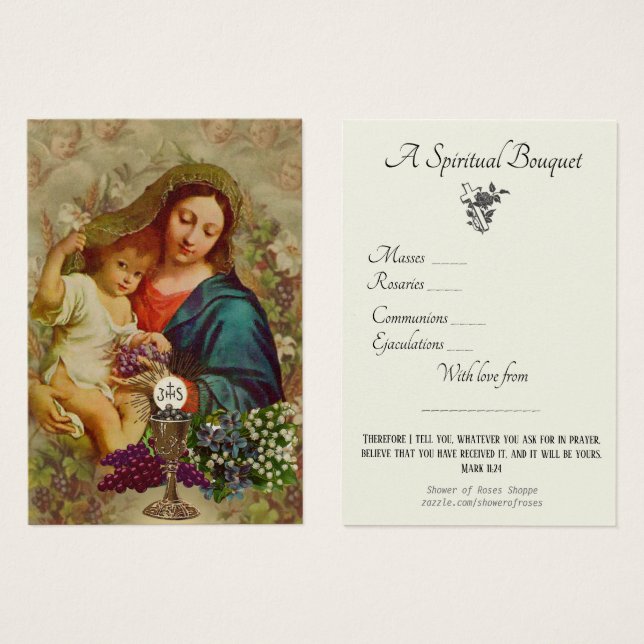 Religious Spiritual Bouquet Prayer Holy Card (Front & Back)
